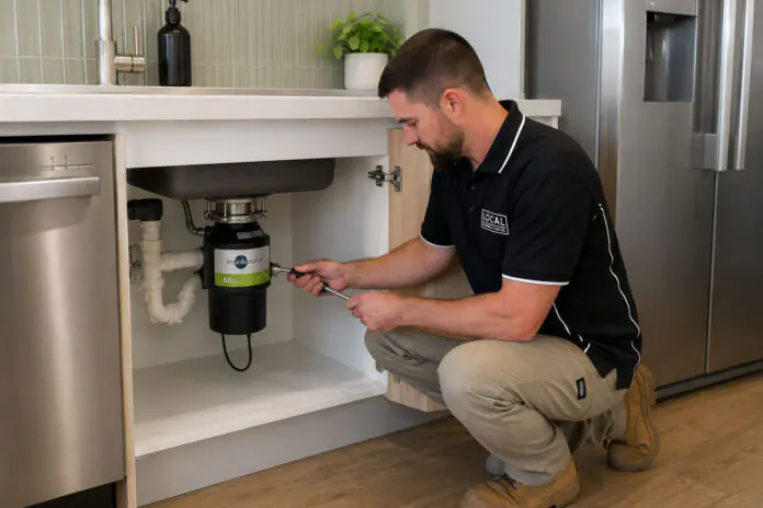 Local Plumbing & Gas Co. plumbing completing InSinkErator installation on the Gold Coast