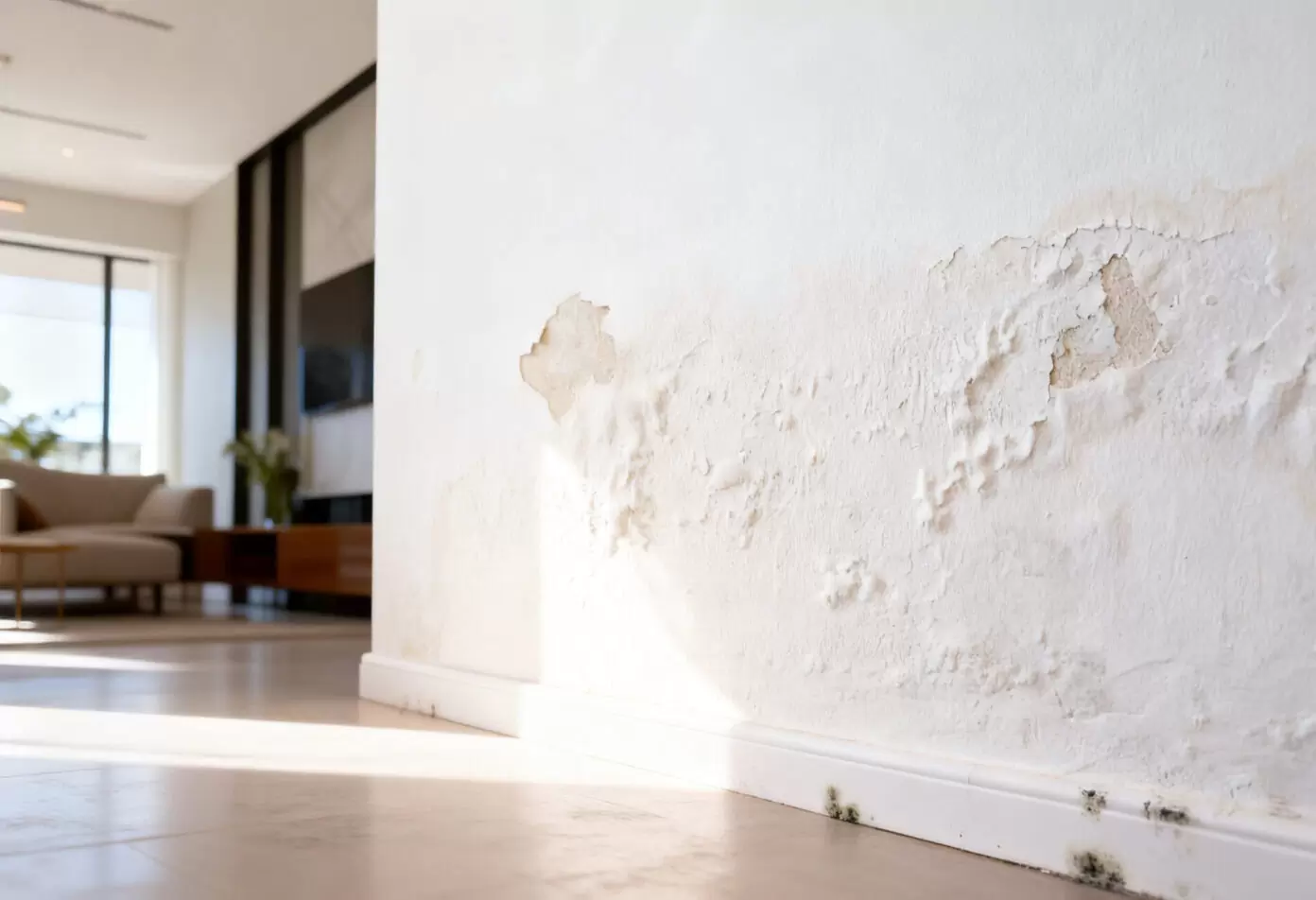 Bubbling paint and wall damage caused by moisture from a hidden water leak inside the wall