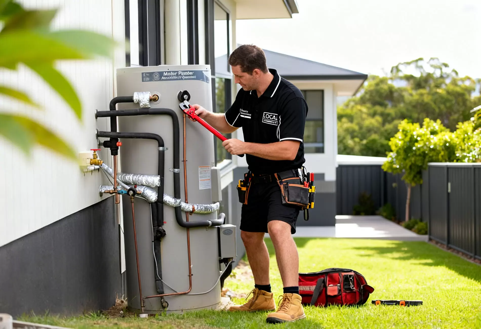 plumber installing electric hot water system gold coast home