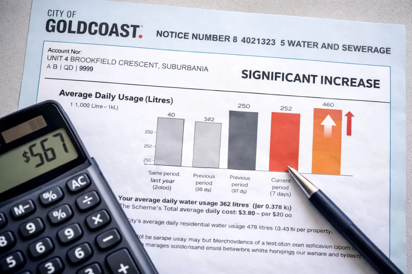 water bill showing increased water usage indicating possible hidden plumbing leak