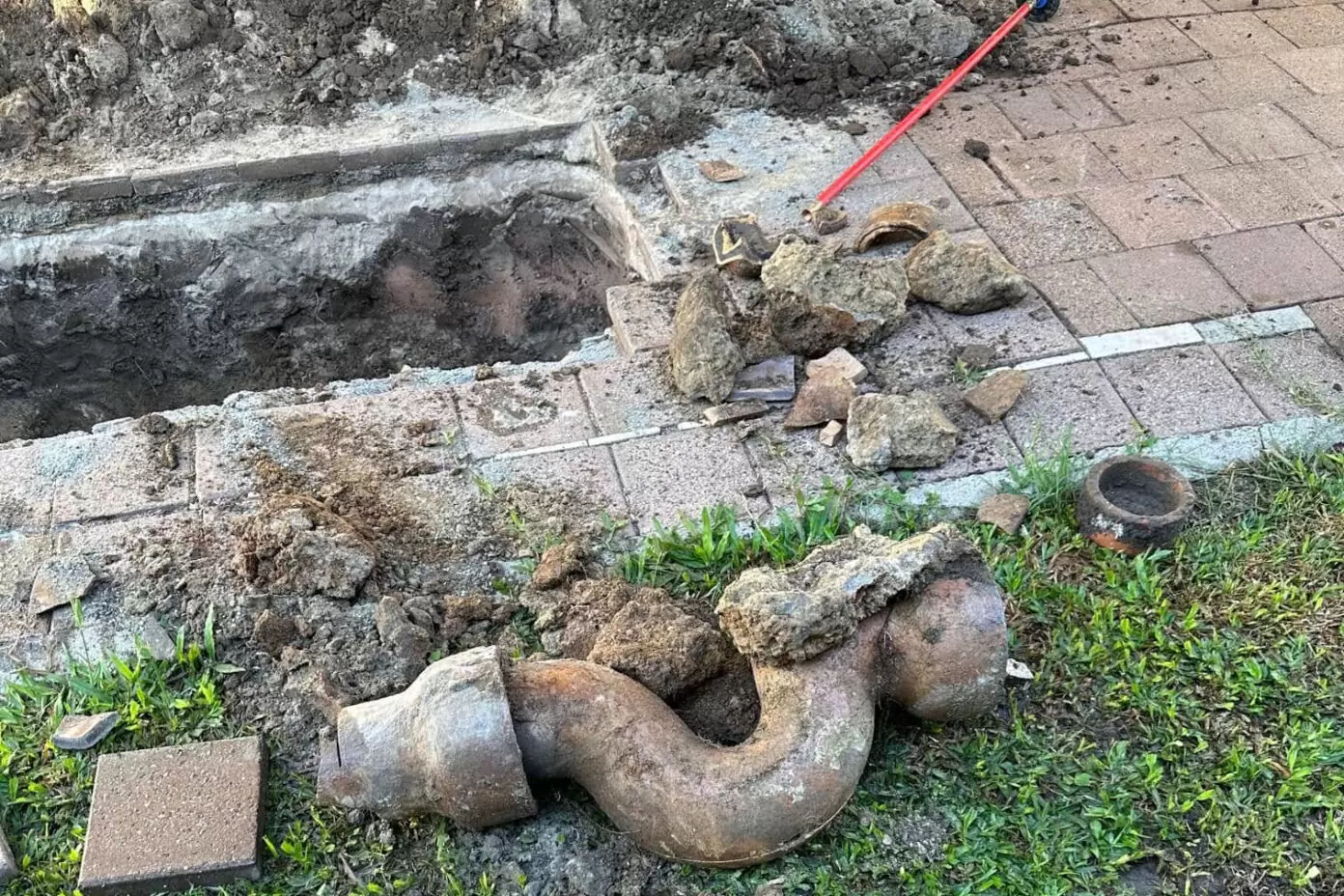 Damaged underground pipe removed during repair work on the Gold Coast